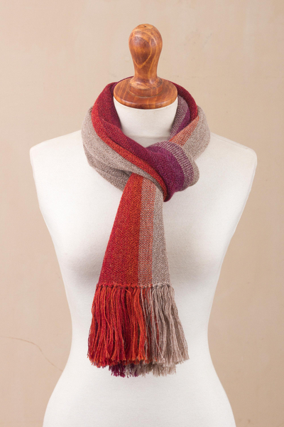 100% alpaca scarf, 'Mesa Stripes' - Shades of Brown Orange Berry 100% Alpaca Knit Scarf