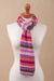 100% alpaca scarf, 'Inca Blooms' - Lilac and Fuchsia and White 100% Alpaca Knit Scarf (image 2d) thumbail