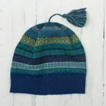 100% alpaca knit hat, 'Sea Dreams' - Shades of Blue and Green 100% Alpaca Knit Hat with Tassel