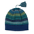 strickmütze aus 100 % Alpaka - Blaue und grüne Strickmütze aus 100 % Alpaka mit Quaste