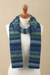 100% alpaca scarf, 'Inca Turquoise' - Striped 100% Alpaca Scarf in Blue and Green from Peru (image 2) thumbail