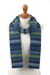 100% alpaca scarf, 'Inca Turquoise' - Striped 100% Alpaca Scarf in Blue and Green from Peru