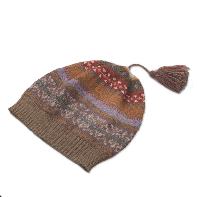 100% alpaca hat, 'Inca Earth' - Earth-Tone 100% Alpaca Knit Hat from Peru