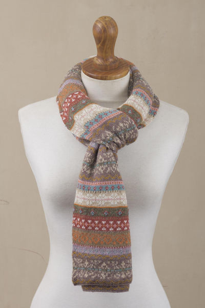 100% alpaca scarf, 'Inca Earth' - Earth-Tone 100% Alpaca Wrap Scarf from Peru