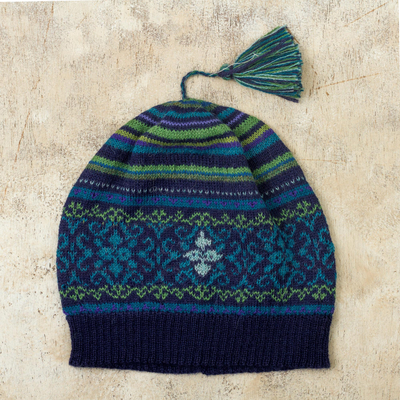 100% alpaca knit hat, Blue Turquoise