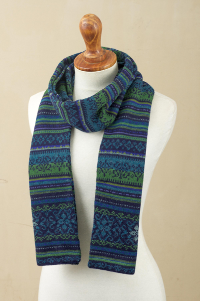 100% alpaca scarf, 'Blue Turquoise' - Blue and Green 100% Alpaca Wrap Scarf from Peru