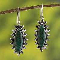 Chrysocolla drop earrings, 'Imperial Green' - Natural Chrysocolla Drop Earrings from Peru