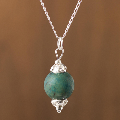 Chrysocolla pendant necklace, 'Miraflores Muse' - Chrysocolla and Sterling Silver Pendant Necklace