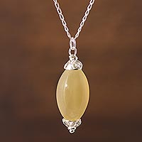 Onyx pendant necklace, 'Miraflores Memories' - Yellow Onyx and Sterling Silver Pendant Necklace