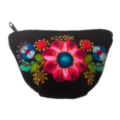 Hand Embroidered Floral Coin Purse