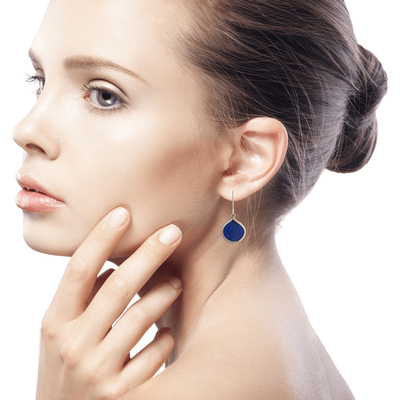 Natürliche Blatt-Ohrhänger – Handgefertigte Anden-Ohrringe aus Sterlingsilber mit blauen Blättern