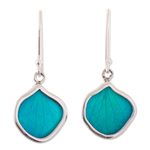 Natural leaf dangle earrings, 'Turquoise Leaf Drops' - Andean Handmade Sterling Silver Turquoise Leaf Earrings