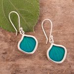 Natural leaf dangle earrings, 'Turquoise Leaf Drops' - Andean Handmade Sterling Silver Turquoise Leaf Earrings