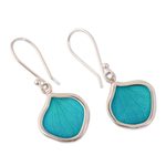 Natural leaf dangle earrings, 'Turquoise Leaf Drops' - Andean Handmade Sterling Silver Turquoise Leaf Earrings