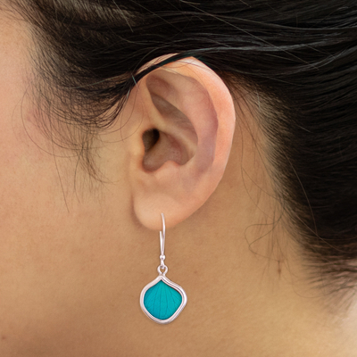 Natürliche Blatt-Ohrhänger – Handgefertigte Anden-Ohrringe aus Sterlingsilber mit türkisfarbenen Blättern