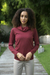 Women's turtleneck, 'Fall Burgundy' - Knit Cotton Blend Pullover in Solid Burgundy from Peru