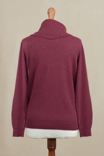 Women's turtleneck, 'Fall Burgundy' - Knit Cotton Blend Pullover in Solid Burgundy from Peru