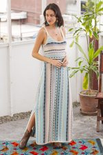 Knit cotton maxi dress, 'Bohemian Princess' - Cotton Knit Maxi Dress in Ivory and Pastel Stripes
