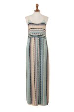 Knit cotton maxi dress, 'Bohemian Princess' - Cotton Knit Maxi Dress in Ivory and Pastel Stripes