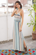 Knit cotton maxi dress, 'Bohemian Princess' - Cotton Knit Maxi Dress in Ivory and Pastel Stripes