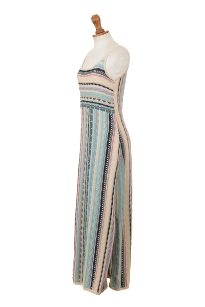 Knit cotton maxi dress, 'Bohemian Princess' - Cotton Knit Maxi Dress in Ivory and Pastel Stripes