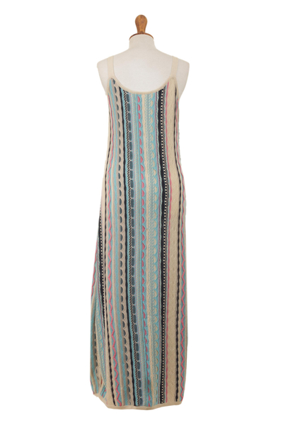 Knit cotton maxi dress, 'Bohemian Princess' - Cotton Knit Maxi Dress in Ivory and Pastel Stripes