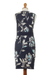 Cotton knit sheath dress, 'Lima Lady' - Soft Cotton Jacquard Knit Sheath Dress in Navy Floral
