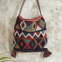 Umhängetasche aus Alpaka-Mischung, „Bright Quechua Dove“ – bunt strukturierte, handgewebte Morral-Umhängetasche aus Alpaka-Mischung