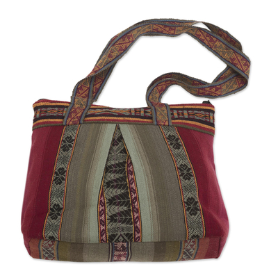 Alpaca blend shoulder bag, 'Pisac Wine' - Backstrap Handwoven Burgundy Alpaca Blend Shoulder Bag