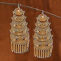 Gold-plated filigree chandelier earrings, 'Andean Dancer' - 18k Gold-Plated Handcrafted Filigree Chandelier Earrings