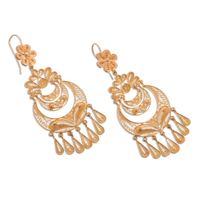 Folklorico Dance Mexican Gold Filigree Earrings Full Flower 