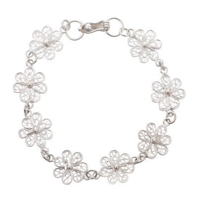 Unique Handmade Fine Silver Filigree Floral Link Bracelet