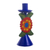 Recycled metal candlestick, 'Andean Flora in Royal' - Hand Painted Floral Metal Candlestick