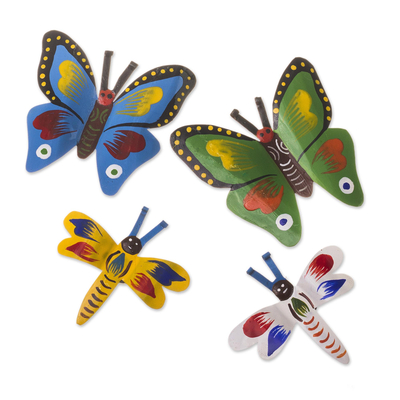 Recycled metal magnets, 'Butterflies and Dragonflies' (set of 4) - Colorful Metal Butterfly and Dragonfly Magnets (Set of 4)