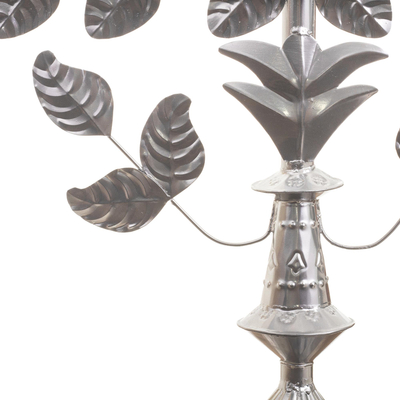 Recycled metal candelabra, 'Garden Whimsy' - Floral Recycled Metal Folk Art Candelabra
