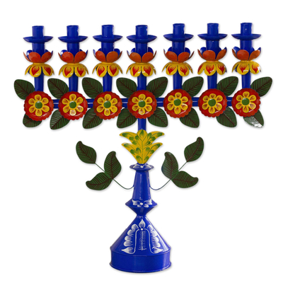 Charming Hand Painted Recycled Metal Candelabra