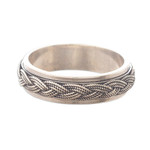 Sterling silver meditation spinner ring, 'Neatly Nautical' - Braided Rope Nautical Style Silver Spinner Ring
