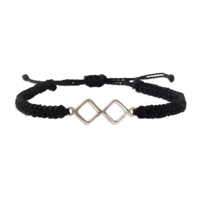 Sterling silver unity bracelet, 'Join Together' - Andes Handmade Sterling Silver Black Braid Unity Bracelet