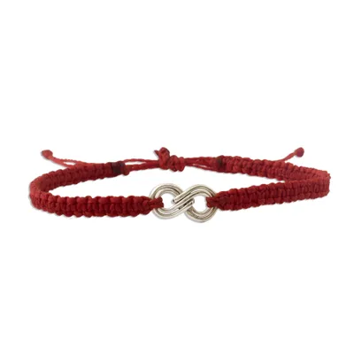 Sterling silver unity bracelet, 'Counting on You' - Handmade Sterling Silver Red Braid Unity Bracelet from Peru