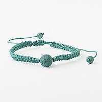 Macrame unity bracelet, 'Blue-Green Planet' - Handmade Macrame Unity Bracelet with Reconstituted Turquoise