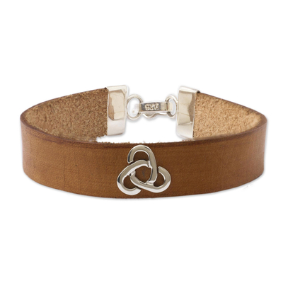 Brown Leather & Sterling Silver Unity Bracelet from Peru
