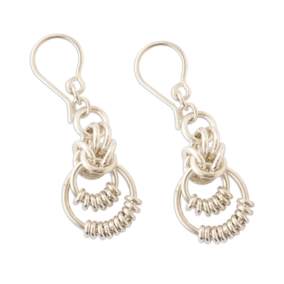 Sterling silver dangle earrings, 'Ringleader' - Andean Sterling Silver Ring Dangle Earrings