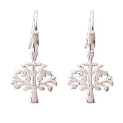 Sterling silver dangle earrings, 'Andean Tree of Life' - Handmade Sterling Silver Tree of Life Earrings