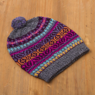 100% alpaca hat, 'Inca Melange' - Multicolored 100% Alpaca Knit Hat
