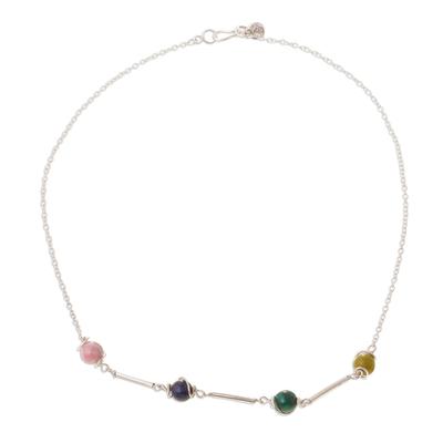 Multi-Gemstone and Sterling Silver Station Necklace