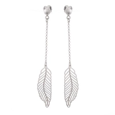 Sterling silver dangle earrings, 'Floating Feather' - Long Feather Motif Sterling Silver Dangle Earrings