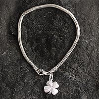Sterling silver charm bracelet, 'Four Leaves' - Lucky Four Leaf Clover Charm Bracelet