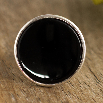 Onyx cocktail ring, 'Majestic Combination' - Elegant Black Onyx Cocktail Ring