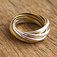 18k gold and sterling silver multi-band ring, 'Seven Circles'