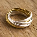 18k gold and sterling silver multi-band ring, 'Seven Circles' - Mixed Metal Multi-Band Ring in Sterling Silver and 18k